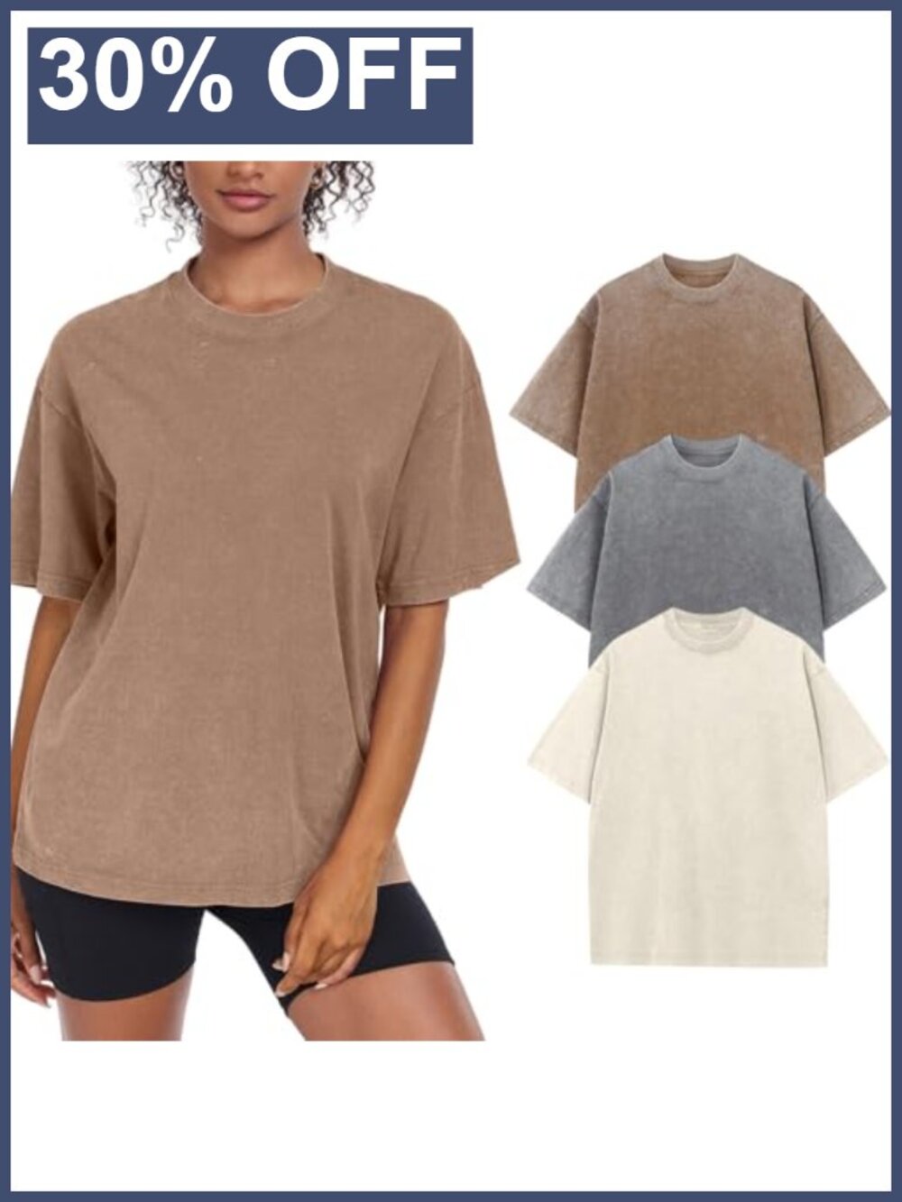 Womens Oversized Vintage Washed Cotton T-Shirt Baggy Short Sleeve Crew Neck Tee